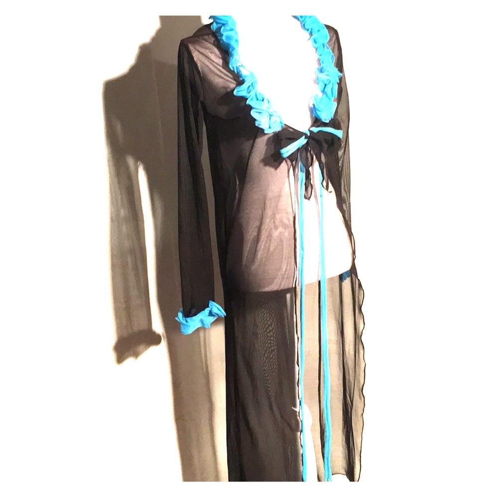 Lexa Vonn black & turquoise long mesh boudoir robe - Picture 3 of 5